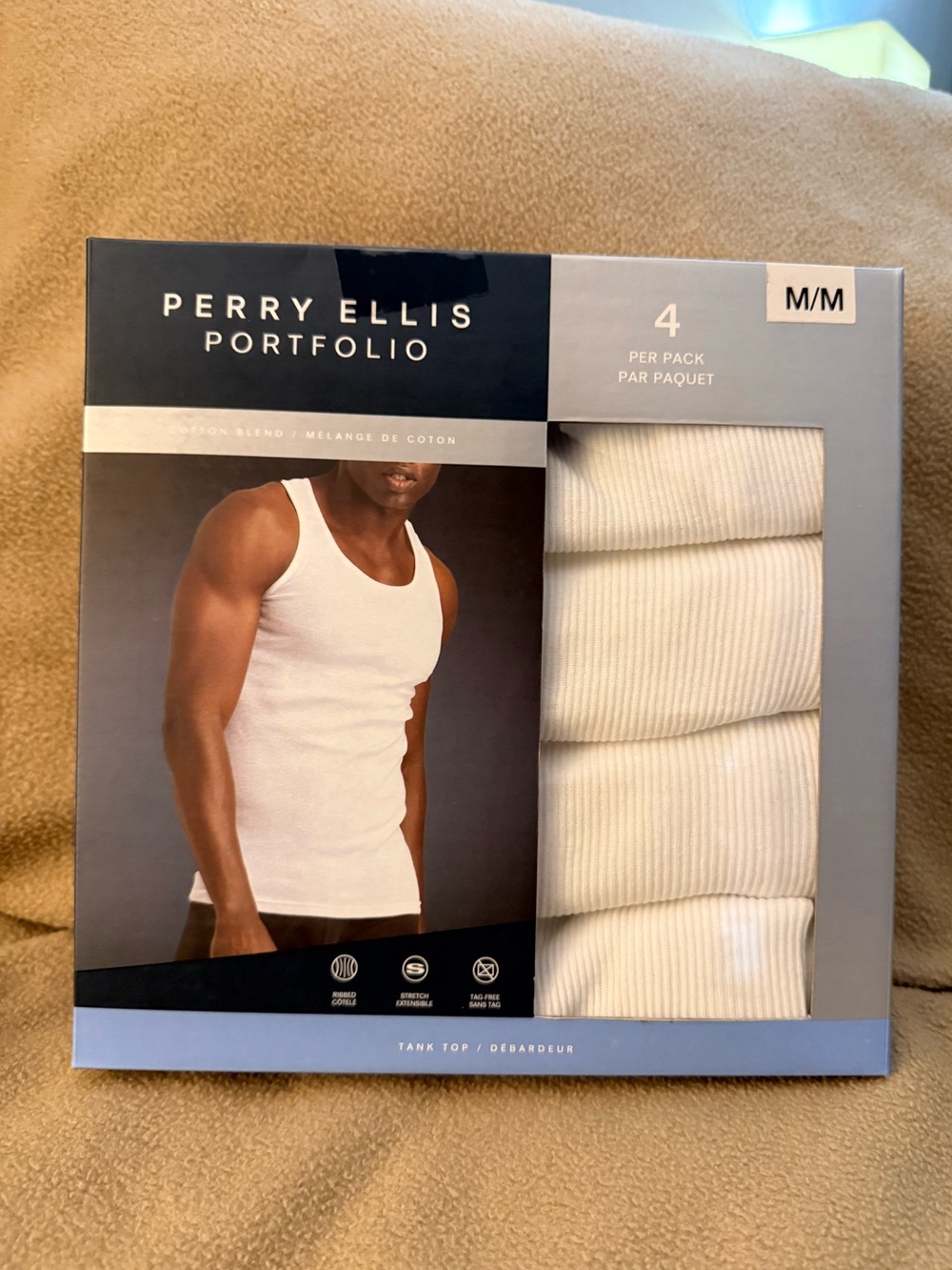 Perry Ellis White Ribbed Tank Top 4-Pack - M/M